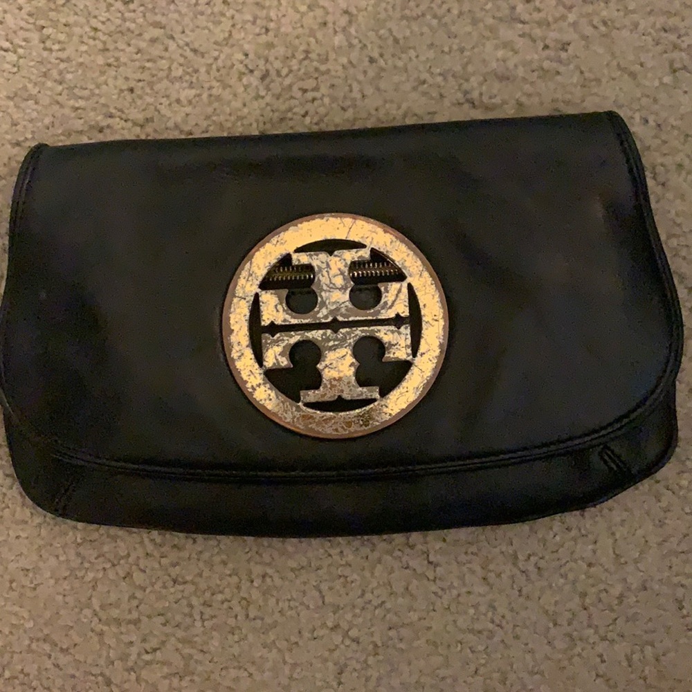 Tory Burch black leather clutch